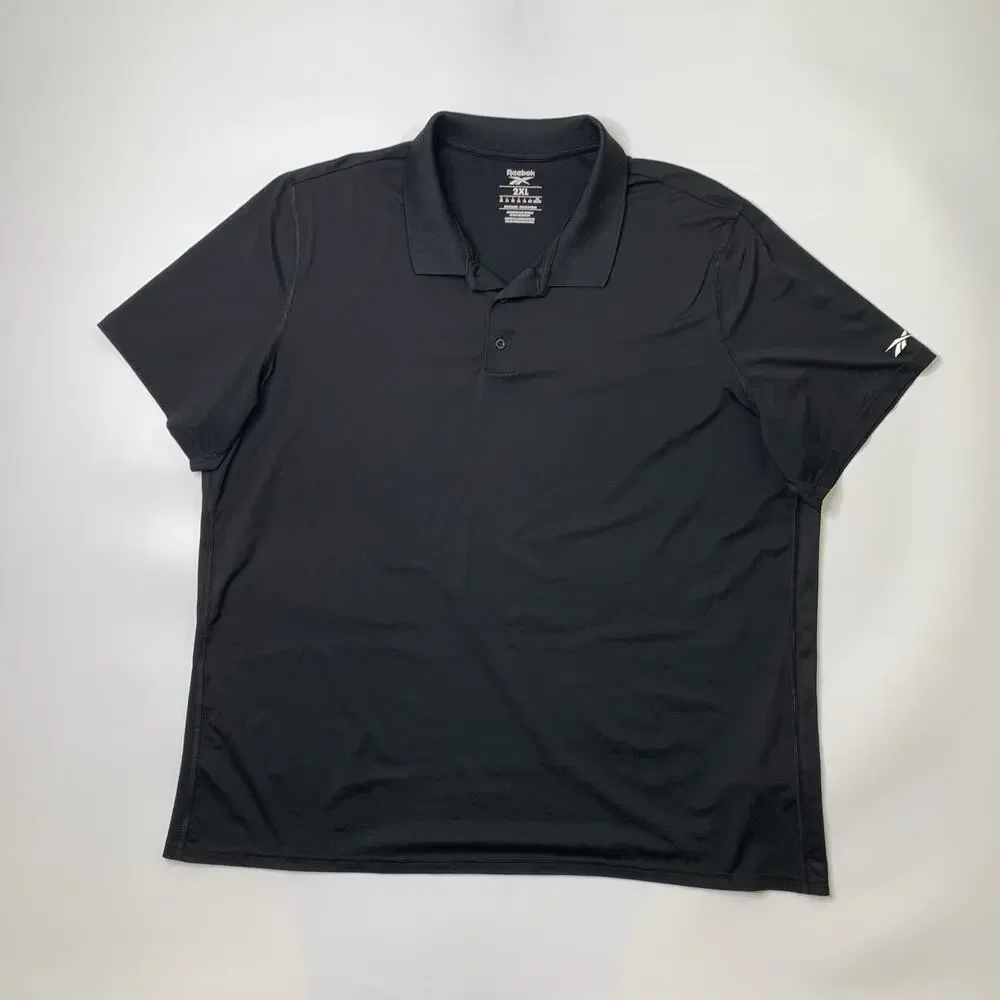 Reebok Shirt Men 2XL Black Short Sleeve Performance Polo Two Button Placket Golf